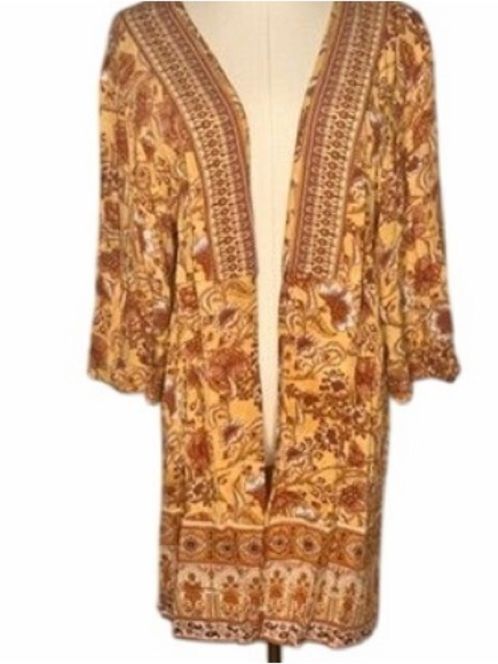Knox Rose 70s Boho Floral Kimono Cardigan Mustard Duster Small - Picture 8 of 12